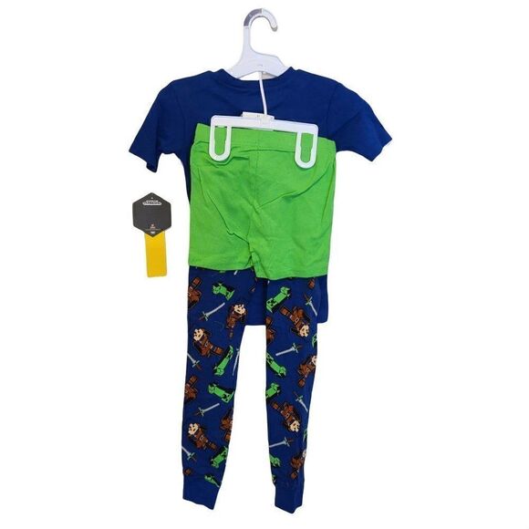 Boys Minecraft 3pc Pajama Set Blue Green Size 8 NEW - Picture 2 of 3